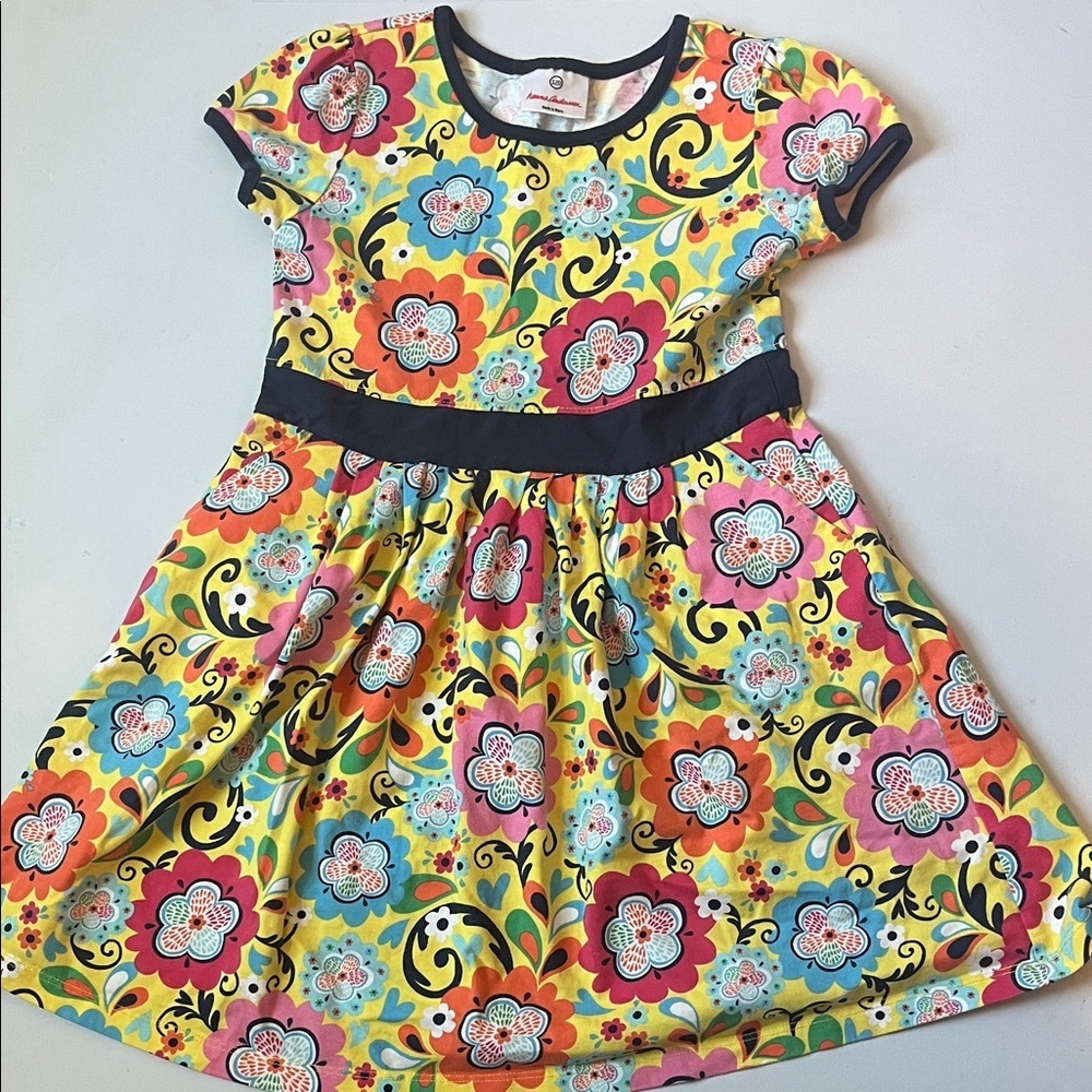 Hanna Andersson Short Sleeve Cotton Yellow Floral Dress with Pockets